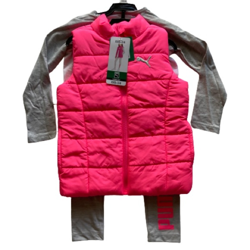 Puma Youth 3-Piece Vest Legging Long Sleeve Set Girls XXS-3/4 NWT